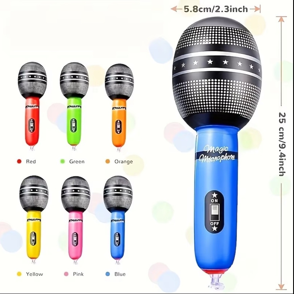 6 Colorful Inflatable Toy Microphone Set Blowup Karaoke Mic Birthday Beach Party